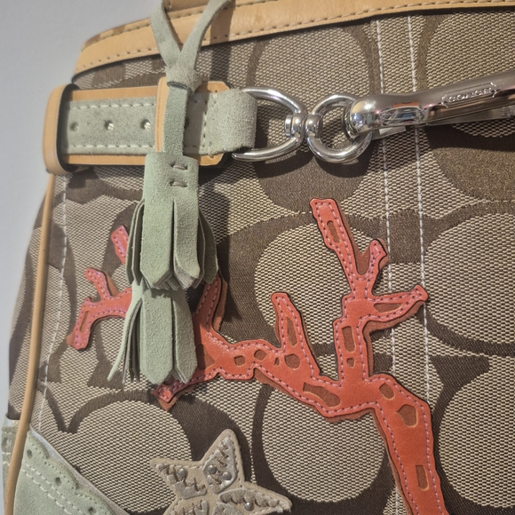 Coach Signature Canvas Coral Reef Appliqué Satchel - Tan & Mint - Picture 5 of 13